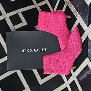 Coach hot pink and coral knit bootie with kitten heel size 8